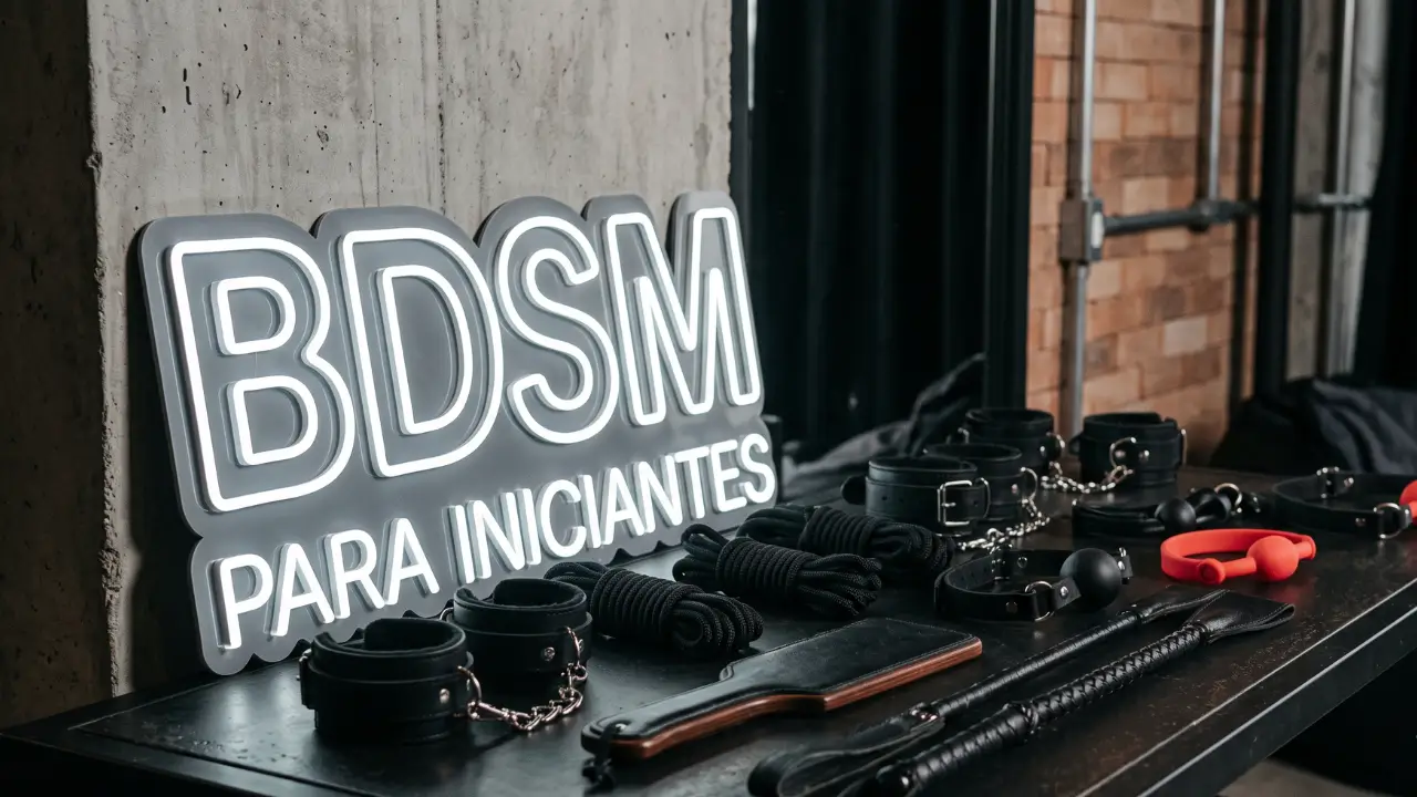 letreiro com a mensagen de bdsm para iniciantes e acessórios