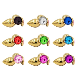 Plug Anal Redondo Dourado com Cristal Brilhante / Cor Diversas – Tamanho M