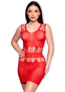 Vestido BodyStocking Sensual Com Strass E Recortes Vazados Vermelho-2128