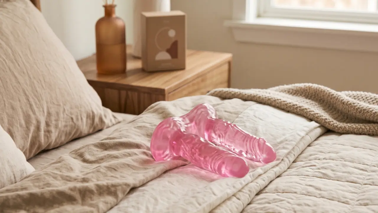 pênis duplo em cima de uma cama arrumada