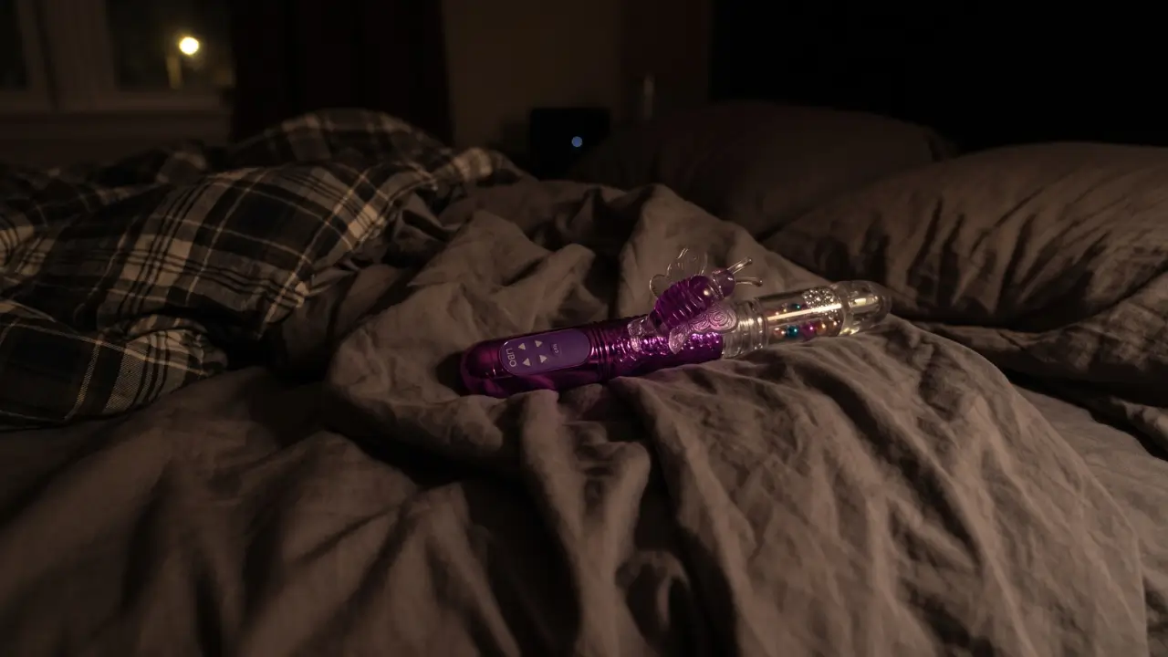 um vibrador rotativo em cima de uma cama