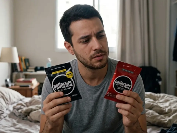 homem segurando duas embalagens de preservativos masculinos